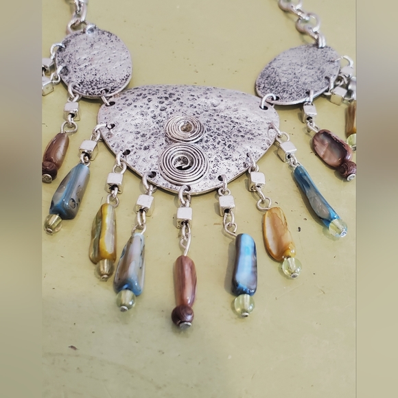 Artsy silver whimsical real natural shell silver dangle necklace statement uniqu - Picture 8 of 14